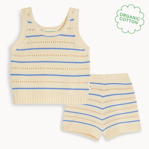 Cala - Blue Stripe Knit Baby & Kids Top Short Set