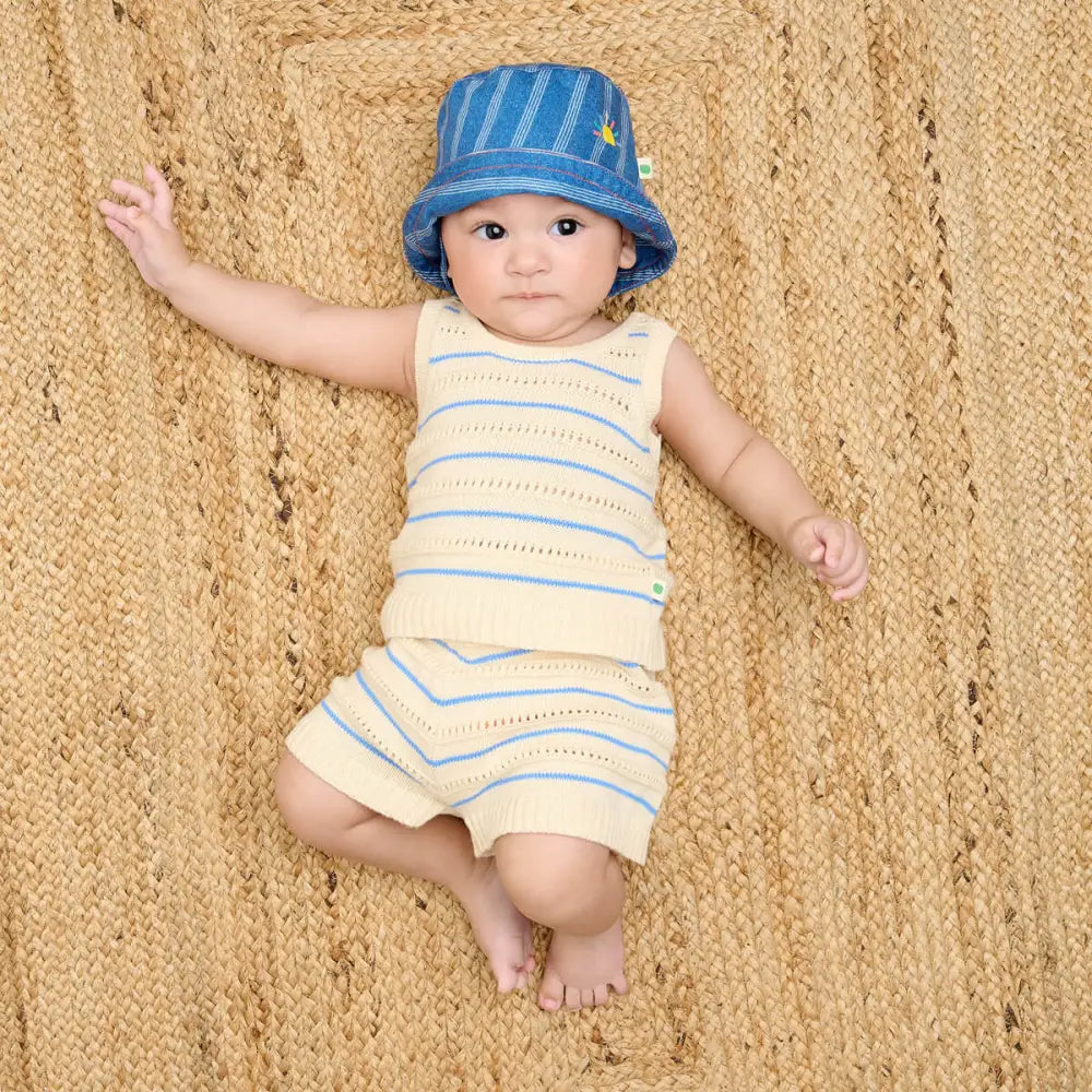 Cala - Blue Stripe Knit Baby & Kids Top Short Set