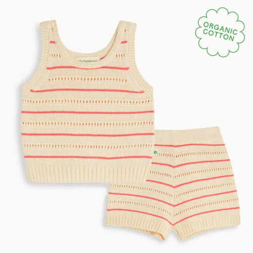 Cala - Coral Stripe Knit Baby & Kids Top Short Set