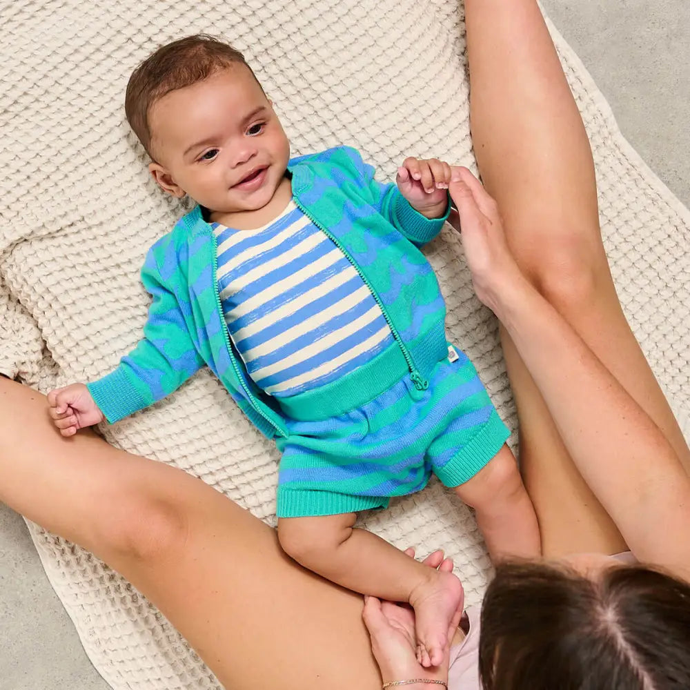 Carp - Blue Stripe Baby Vest Bodysuit - The bonniemob 