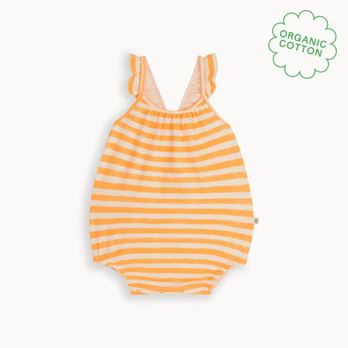 Clarion - Orange Stripe Frill Bubble Romper - The bonniemob 