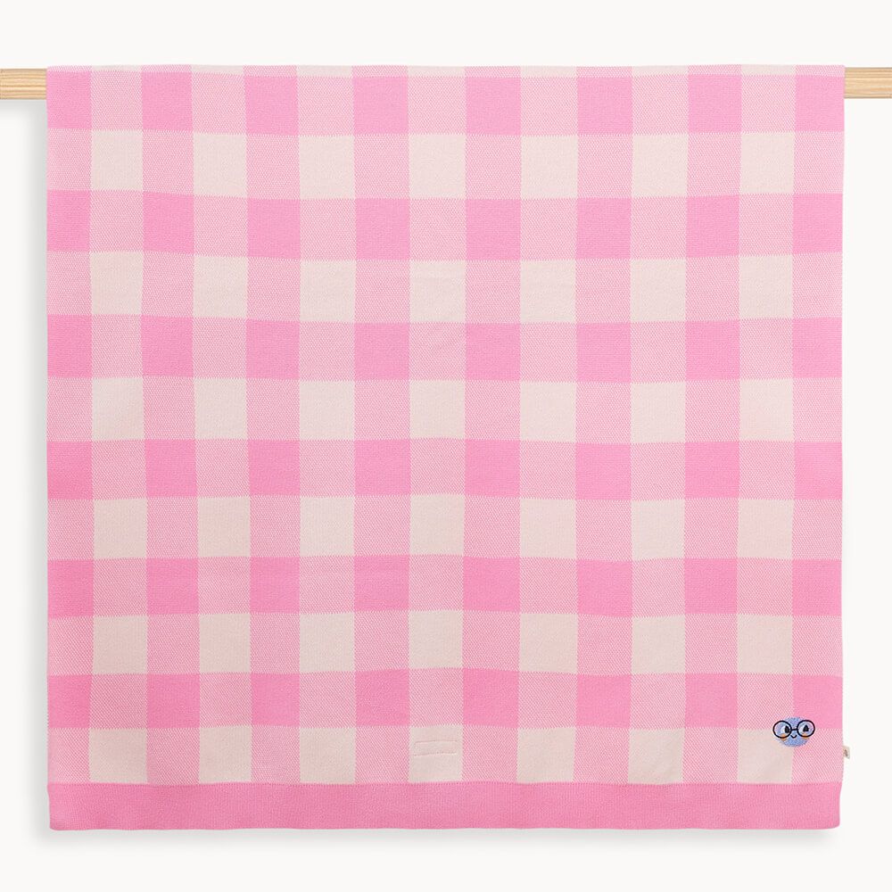 Munchie - Pink Check Jaquard Knit Blanket - The bonniemob 