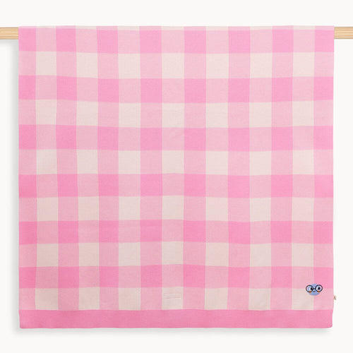 Munchie - Pink Check Jaquard Knit Blanket - The bonniemob 