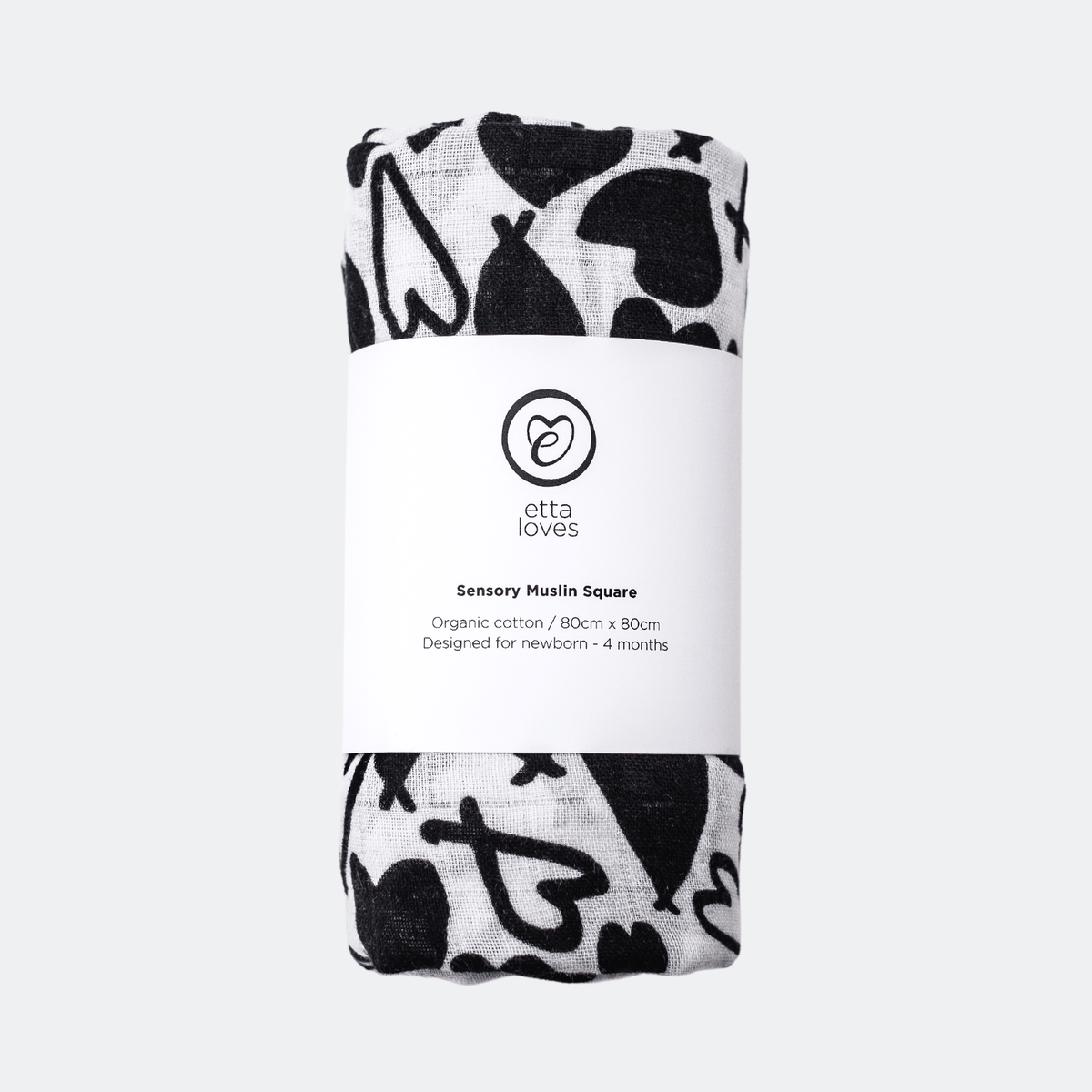 Etta Loves Sensory Baby Muslin — Love Heart, Birth to 4 Months