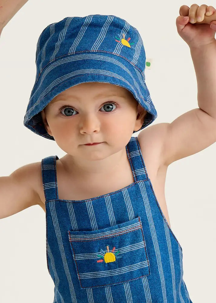 Denim Stripe Baby Terry Bubble Romper | Organic Cotton | The Bonniemob