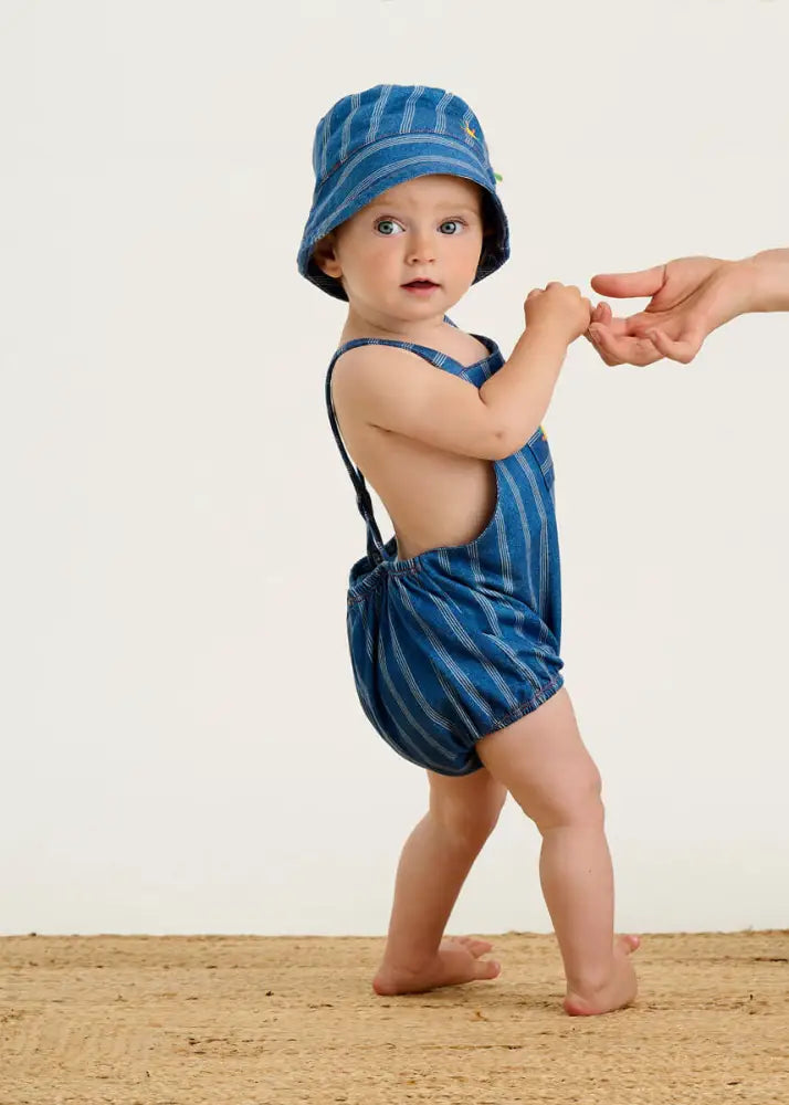 Denim Stripe Baby Terry Bubble Romper | Organic Cotton | The Bonniemob