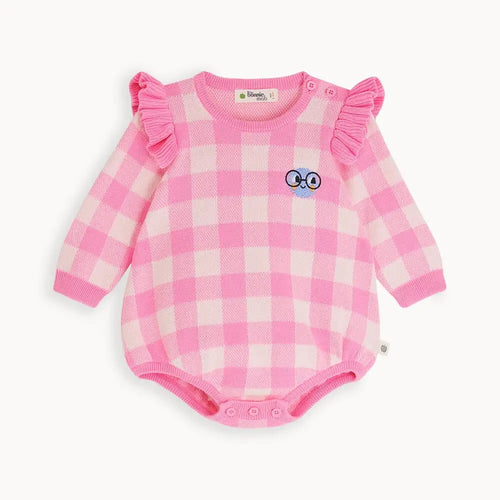 Malteaser - Pink Check Jaquard Knit Romper - The bonniemob 