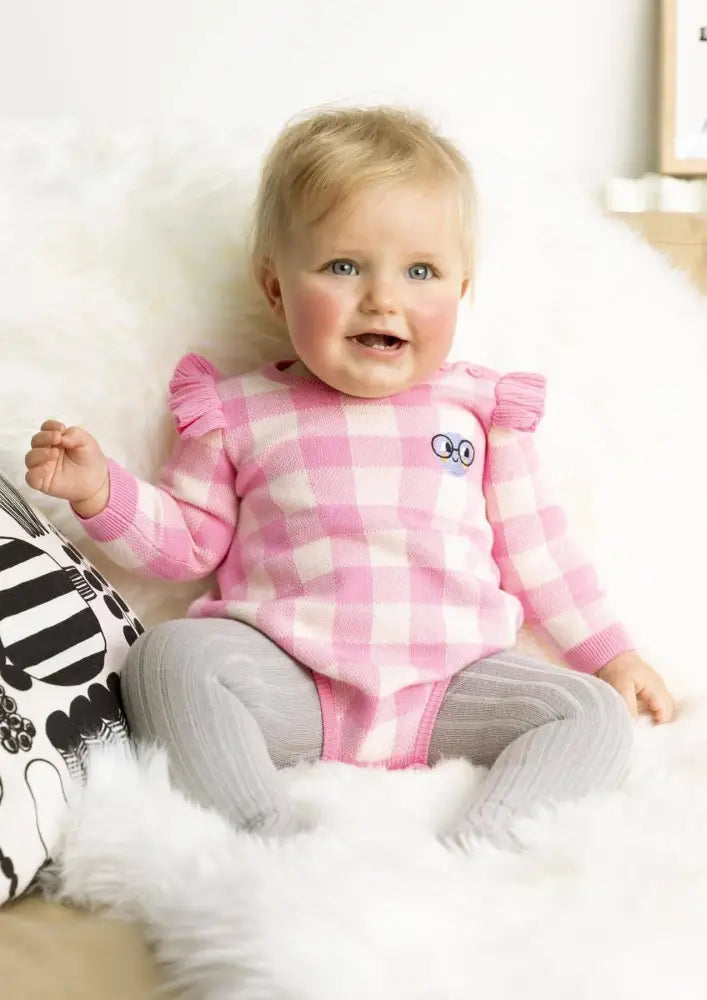 Malteaser - Pink Check Jaquard Knit Romper - The bonniemob 