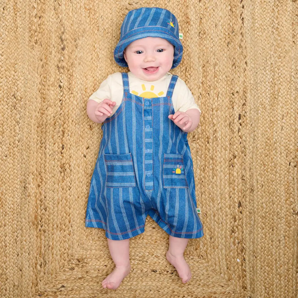 Mariner - Denim Pinstripe Baby & Kids Shorty Jumpsuit