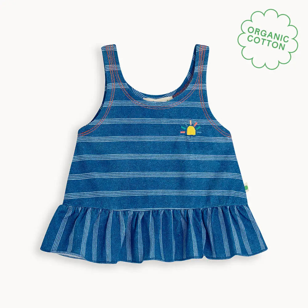 Marta - Denim Pinstripe Baby & Kids Frill Top TOP