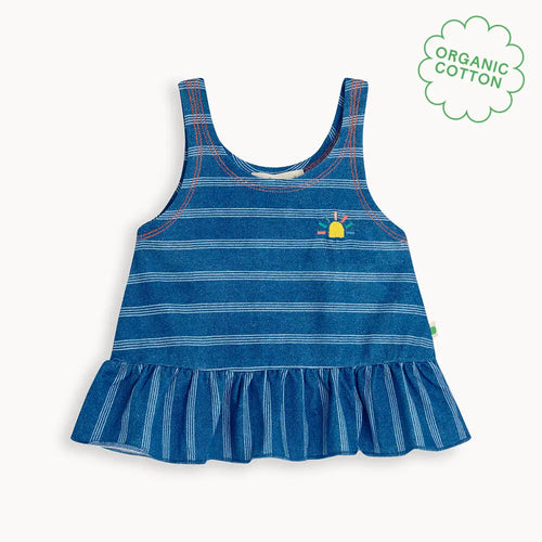 Marta - Denim Pinstripe Baby & Kids Frill Top TOP