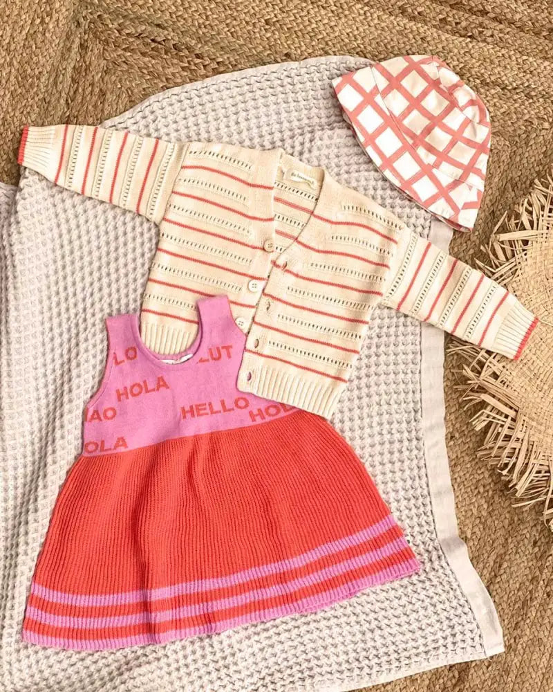 Paris - Coral Stripe Knit Baby & Kids Sun Dress DRESS
