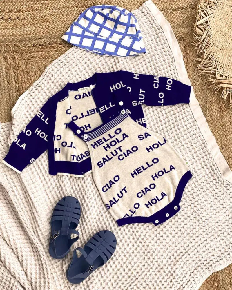Positano - Cream & Navy Knit Baby Romper PLAYSUIT / BABYGROW / ROMPER