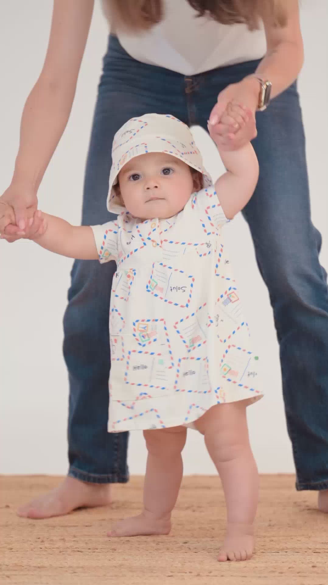 Postcard Print Organic Cotton Jersey Baby & Kids Dress