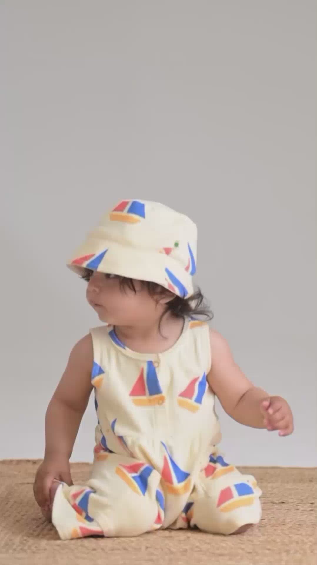 Multicolour Sailboat Organic Cotton Baby & Kids Shorty Playsuit