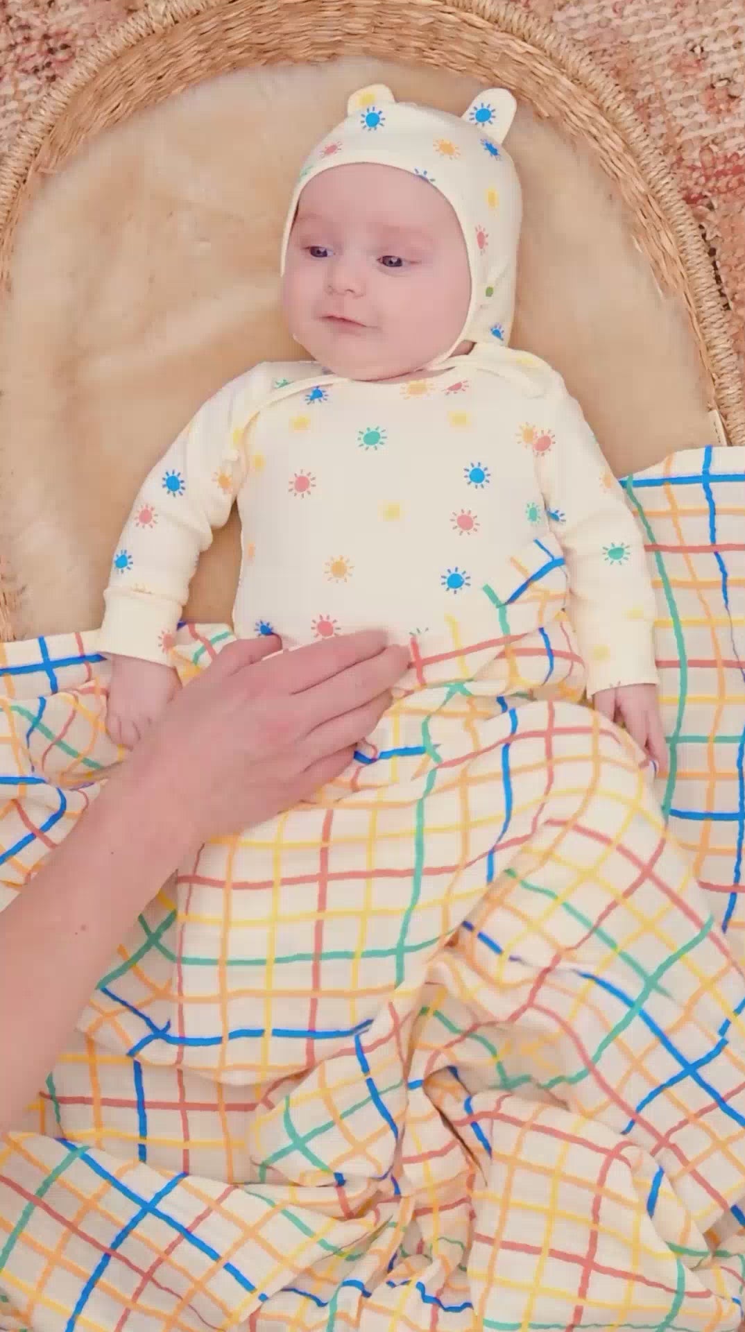 Organic Cotton Rainbow Baby Playsuit & Muslin Swaddle Blanket Gift Box