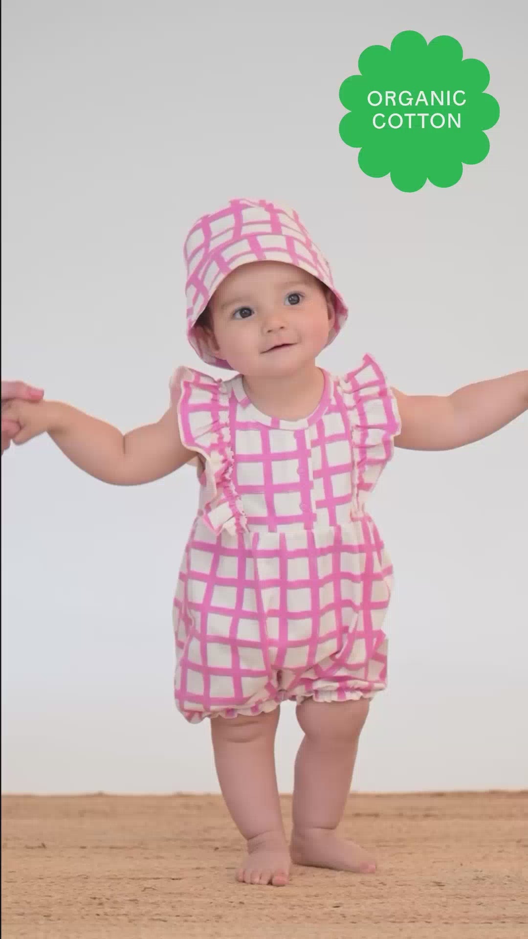 Pink Checker Organic Cotton Jersey Baby & Kids Sun Hat