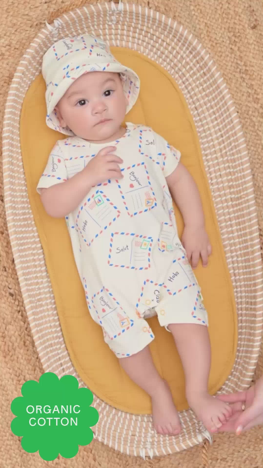 Postcard Print Organic Cotton Jersey Baby & Toddler Shorty Playsuit