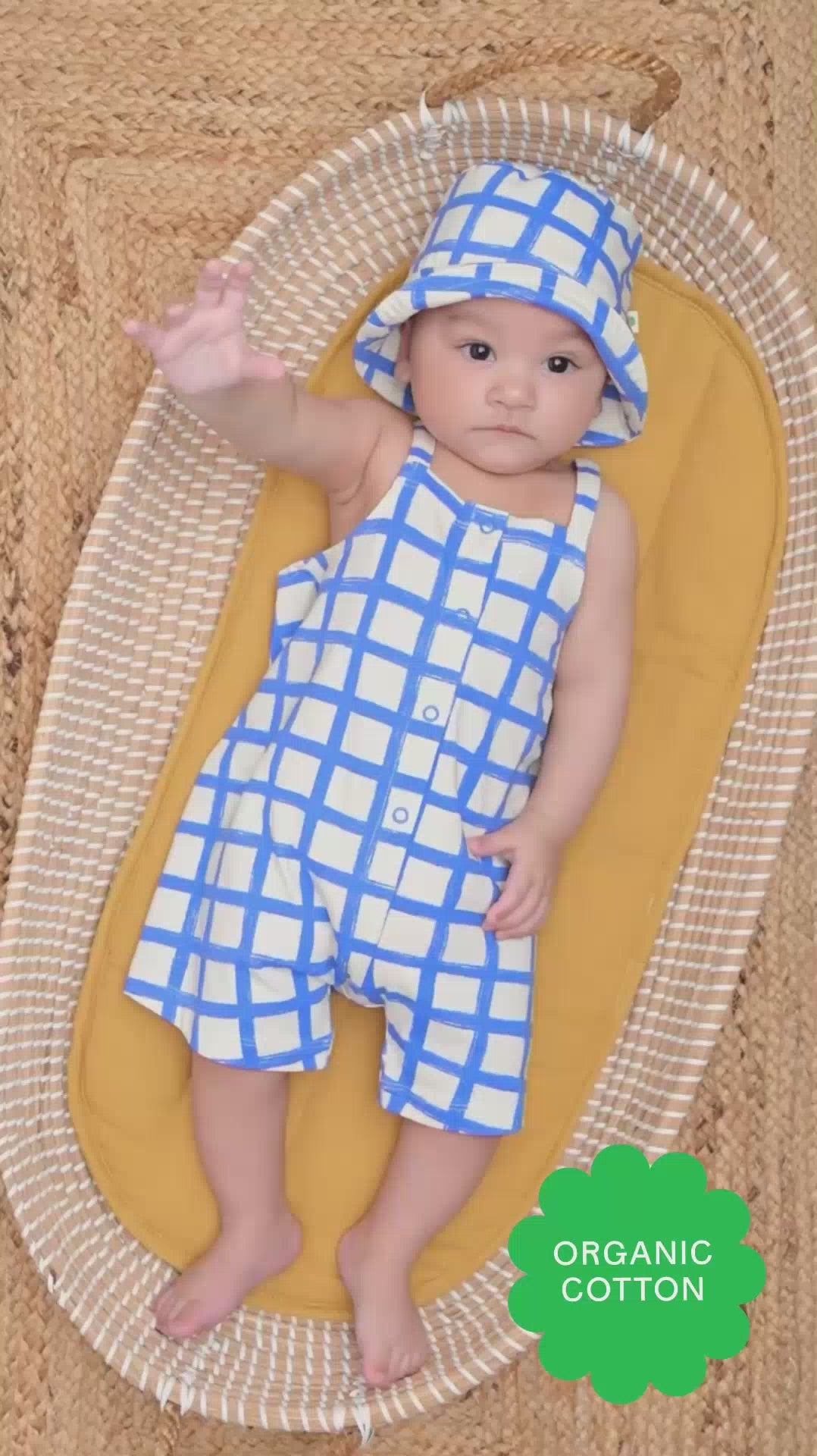 Blue Checker Organic Cotton Jersey Toddler Sun Hat