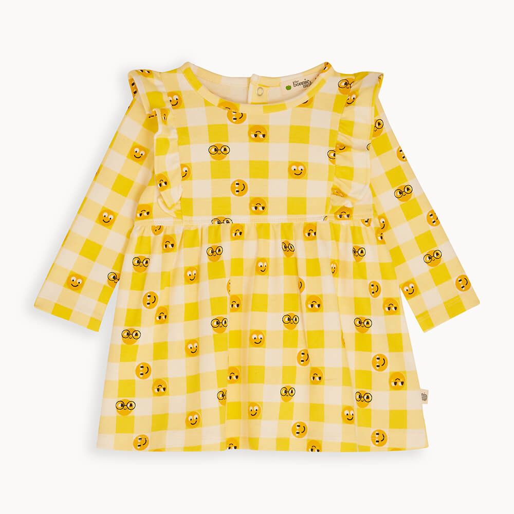 Candycane - Yellow Tiddlywink Dress With Frill Shoulder - The bonniemob 
