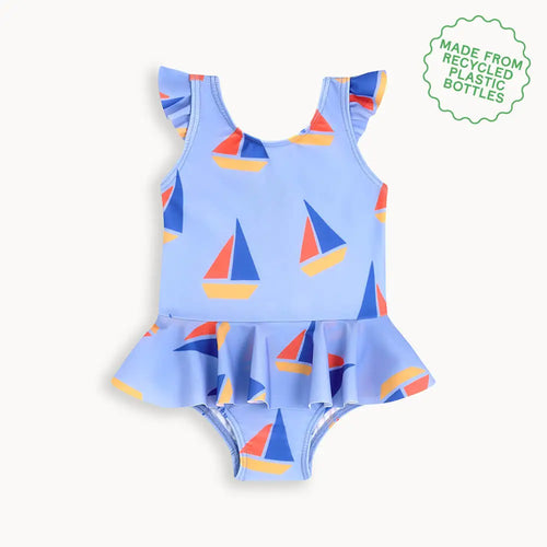 Ravello - Blue Sailboat Baby & Kids Frill Swimsuit SWIMWEAR