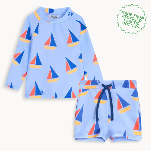 Rocco & Reef Set - Blue Sailboat Baby & Kids Rash Top & Short Set SWIMWEAR