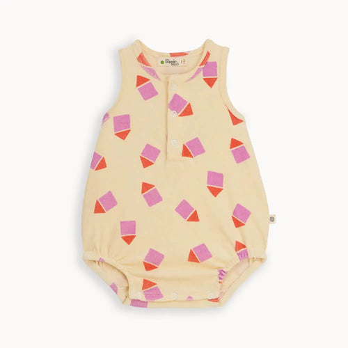 Scallop - Pink Beach Hut Towelling Bubble Romper - The bonniemob 