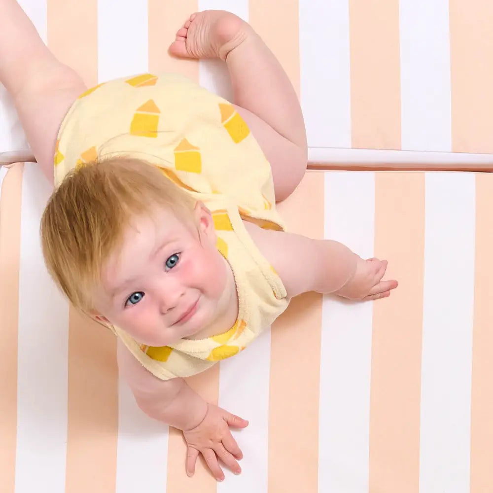 Scallop - Yellow Beach Hut Towelling Bubble Romper - The bonniemob 