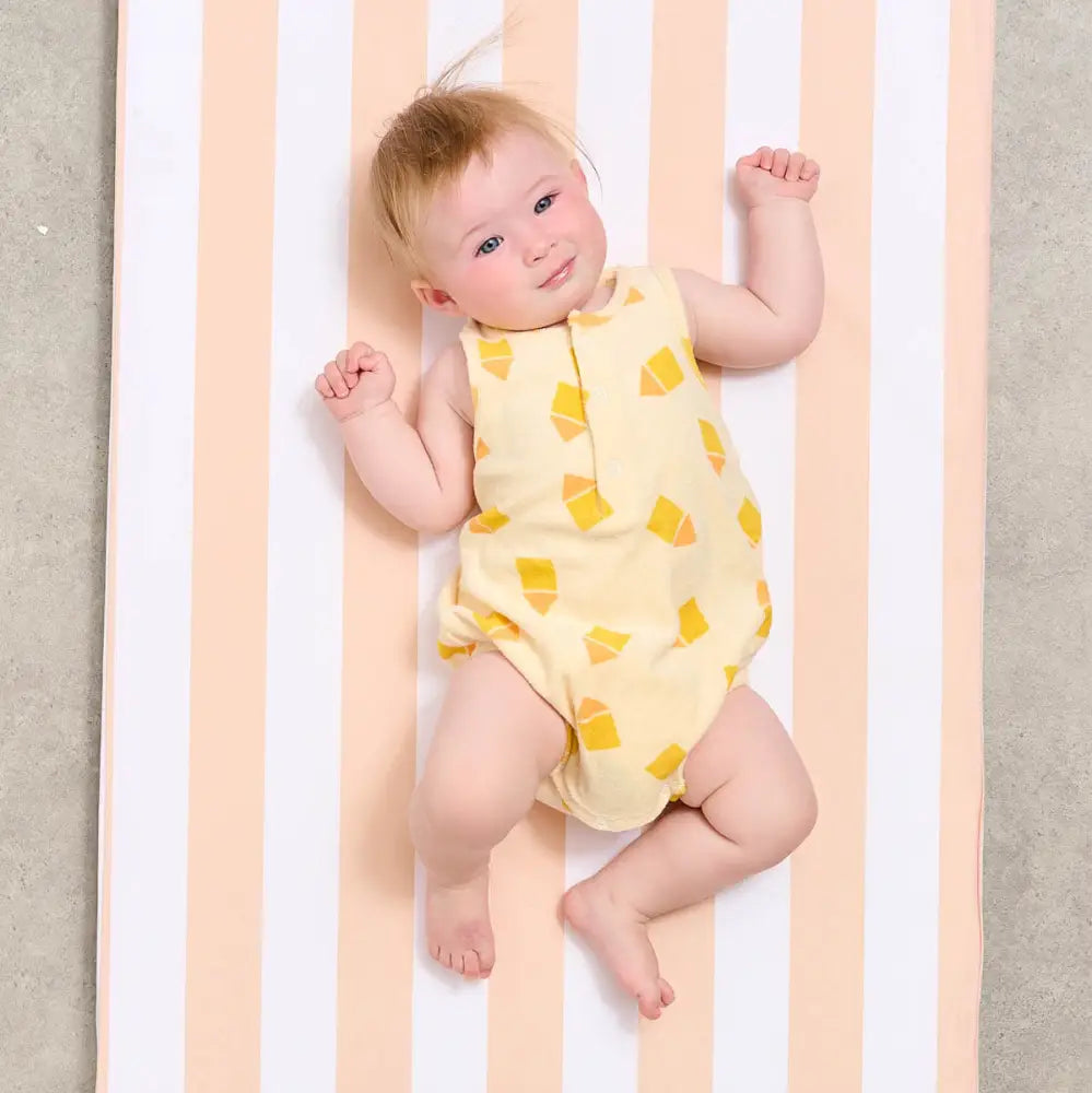 Scallop - Yellow Beach Hut Towelling Bubble Romper - The bonniemob 