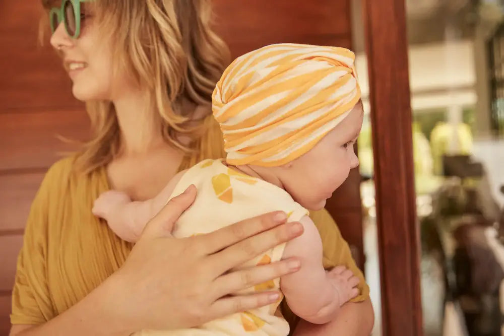 Scallop - Yellow Beach Hut Towelling Bubble Romper - The bonniemob 
