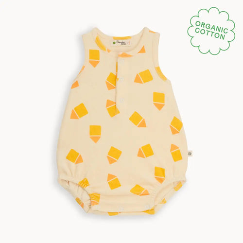 Scallop - Yellow Beach Hut Towelling Bubble Romper - The bonniemob 