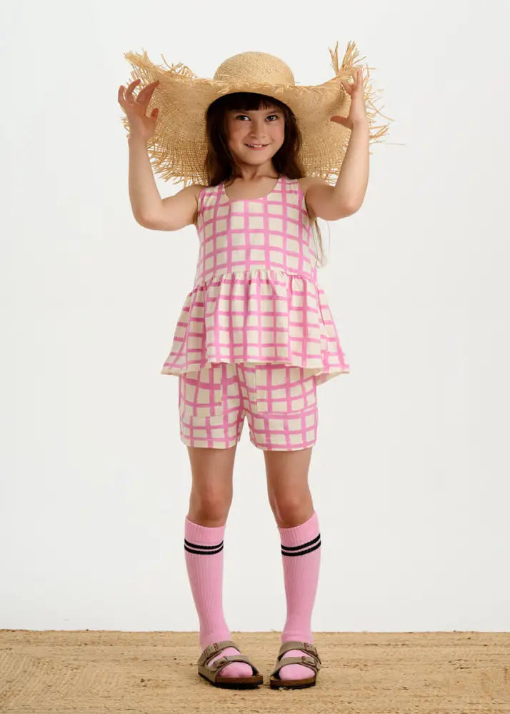 Scoops - Pink Checker Jersey Baby & Kids Frill Swing Top