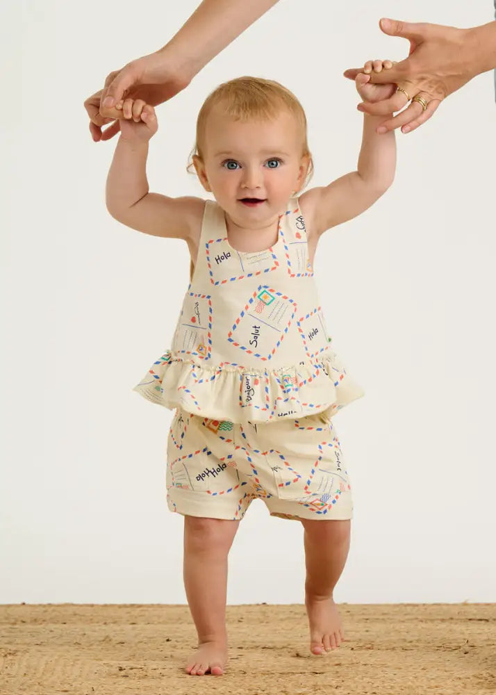 Scoops - Postcard Jersey Baby & Kids Frill Swing Top