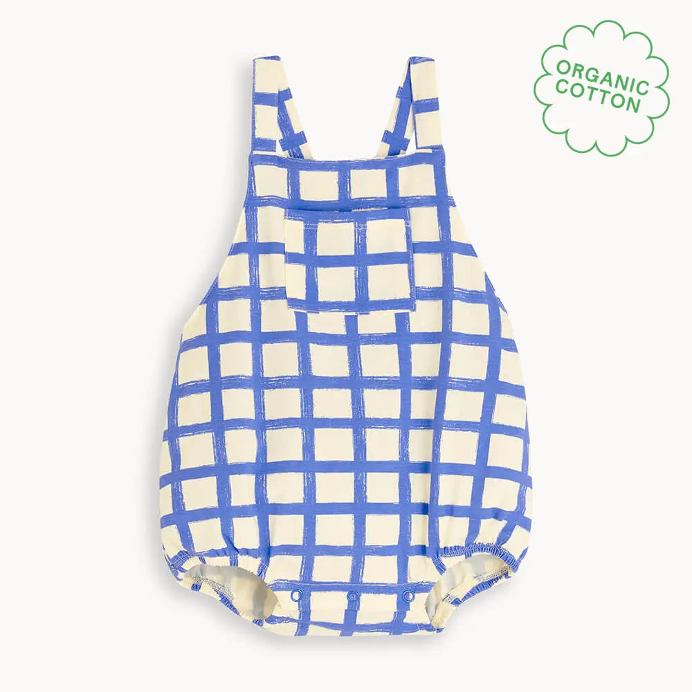 Scooter - Blue Checker Jersey Baby Bubble Romper PLAYSUIT / BABYGROW / ROMPER