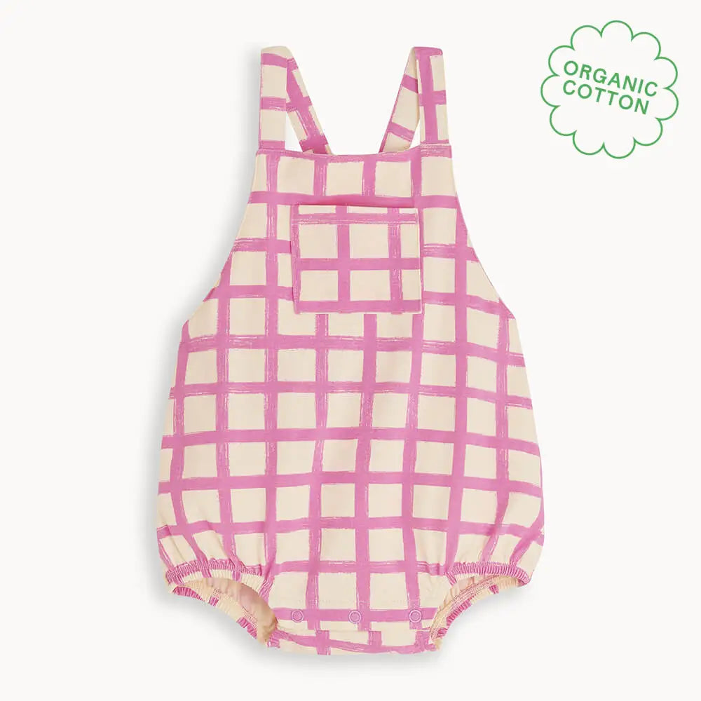 Scooter - Pink Checker Jersey Baby Bubble Romper PLAYSUIT / BABYGROW / ROMPER