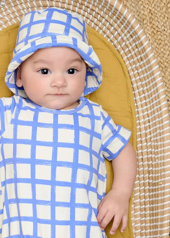 Skiff - Blue Checker Jersey Baby & Toddler Shorty Playsuit