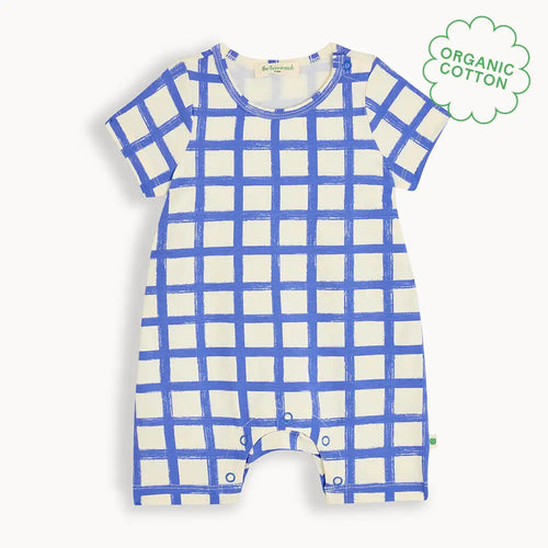 Skiff - Blue Checker Jersey Baby & Toddler Shorty Playsuit PLAYSUIT / BABYGROW / ROMPER