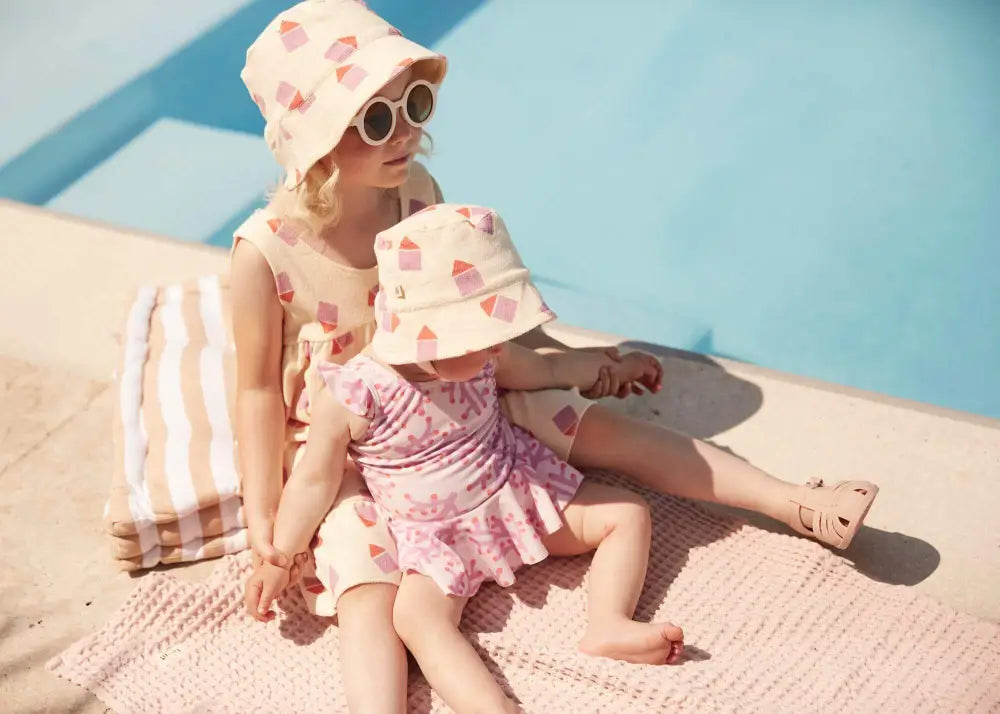 Skipper - Pink Beach Hut Towelling Sun Hat - The bonniemob 