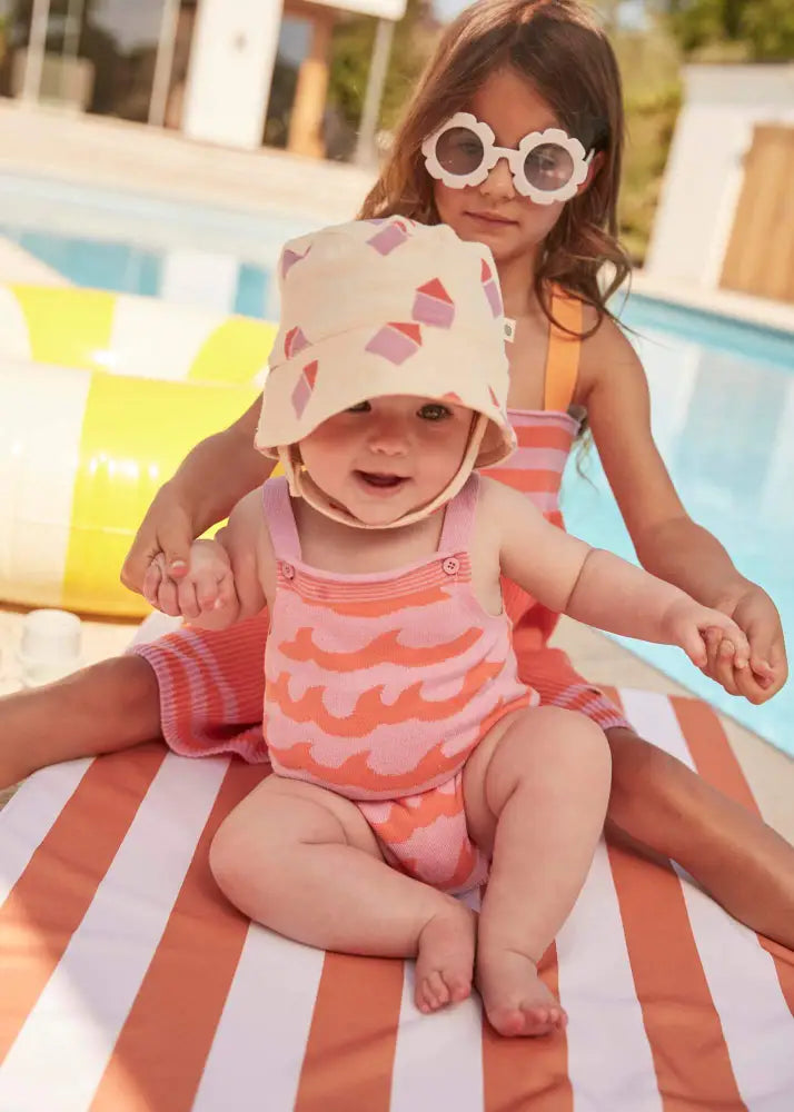 Skipper - Pink Beach Hut Towelling Sun Hat - The bonniemob 