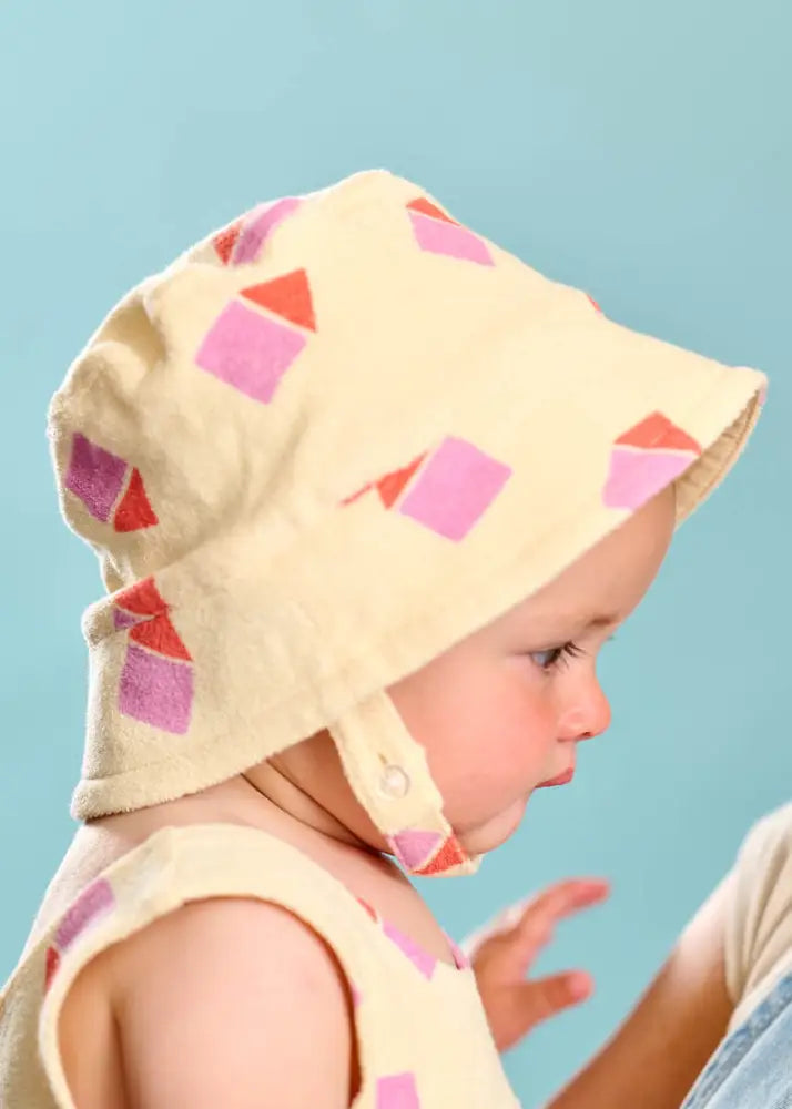 Skipper - Pink Beach Hut Towelling Sun Hat - The bonniemob 