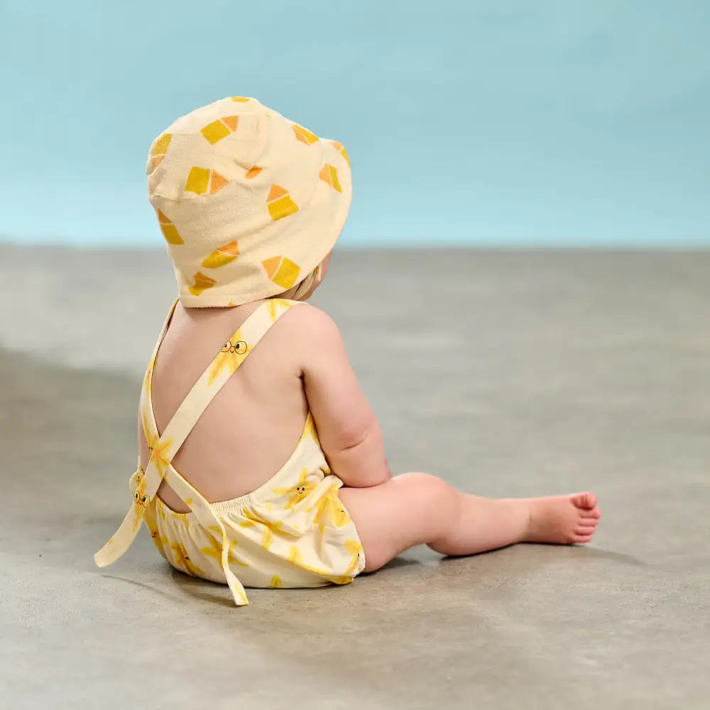 Skipper - Yellow Beach Hut Towelling Sun Hat - The bonniemob 