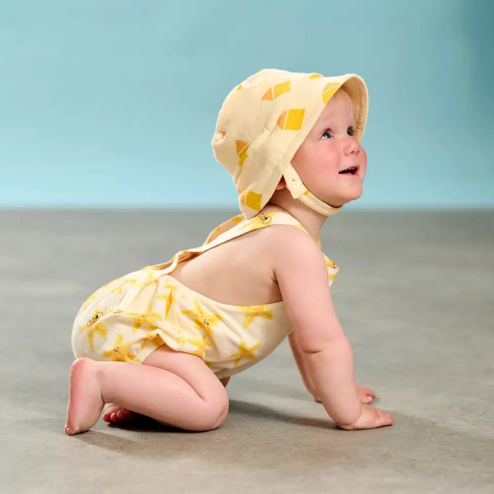 Skipper - Yellow Beach Hut Towelling Sun Hat - The bonniemob 