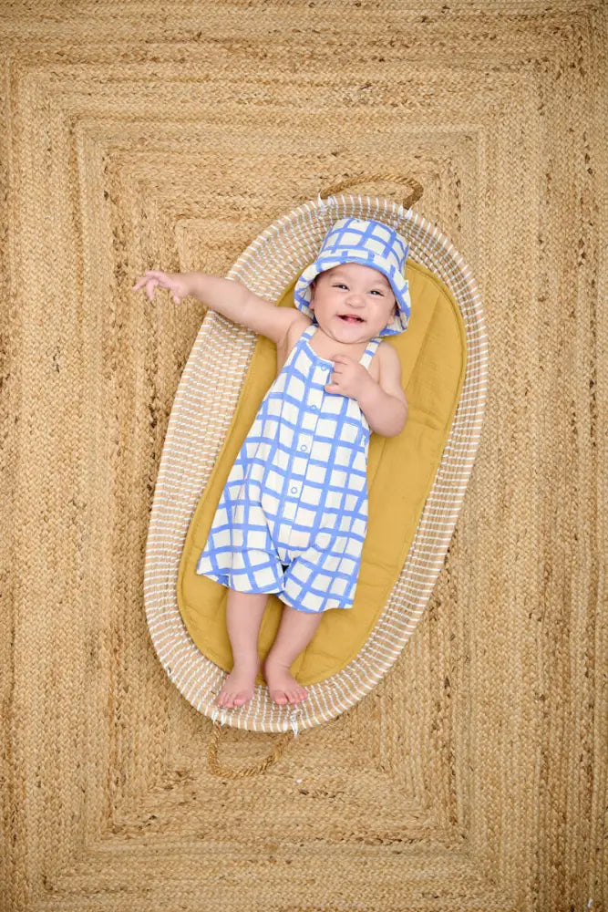 Sorrento - Blue Checker Jersey Baby & Kids Dungaree Jumpsuit