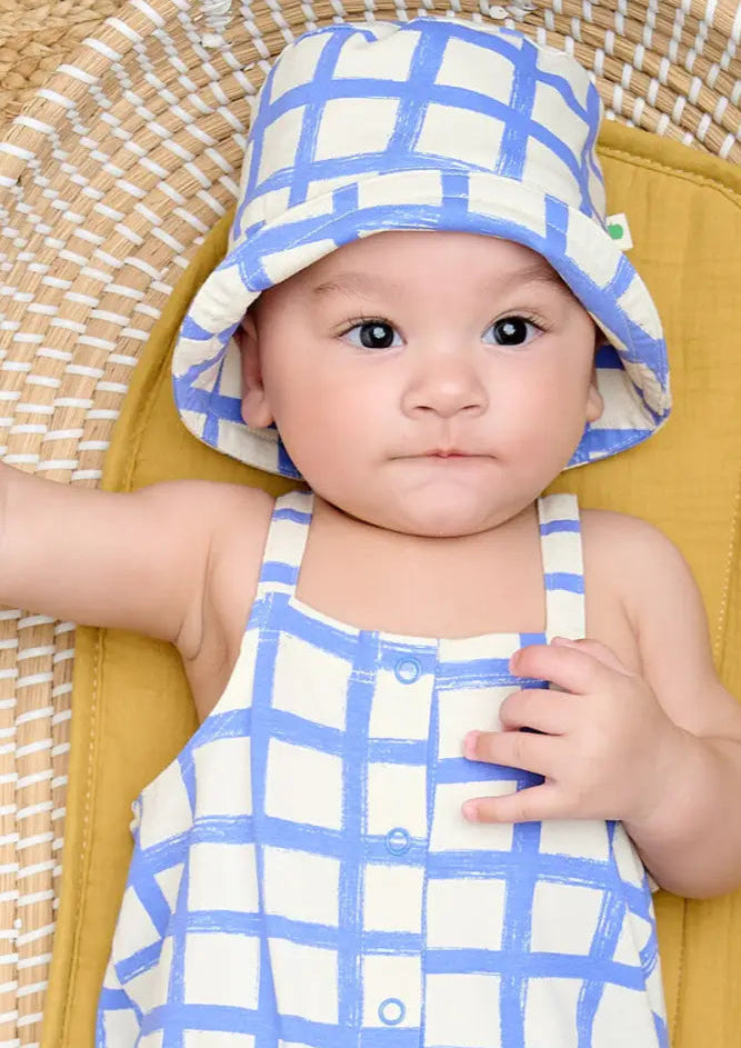 Sorrento - Blue Checker Jersey Baby & Kids Dungaree Jumpsuit