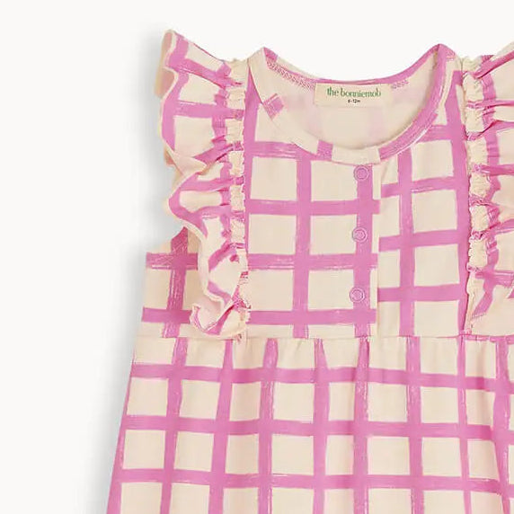 Sundae - Pink Checker Jersey Baby Frill Bubble Romper PLAYSUIT / BABYGROW / ROMPER