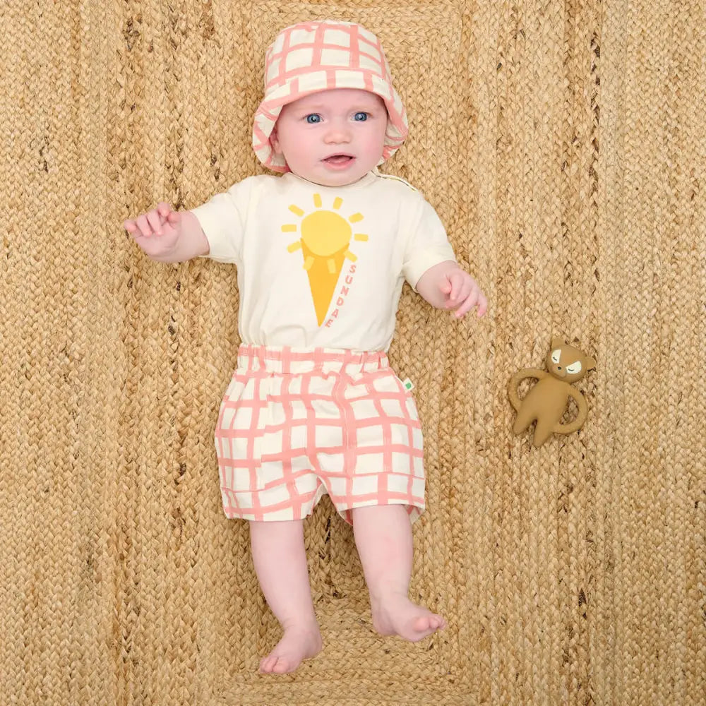 Sunrise - Terracotta Checker Jersey Baby & Kids Sun Hat