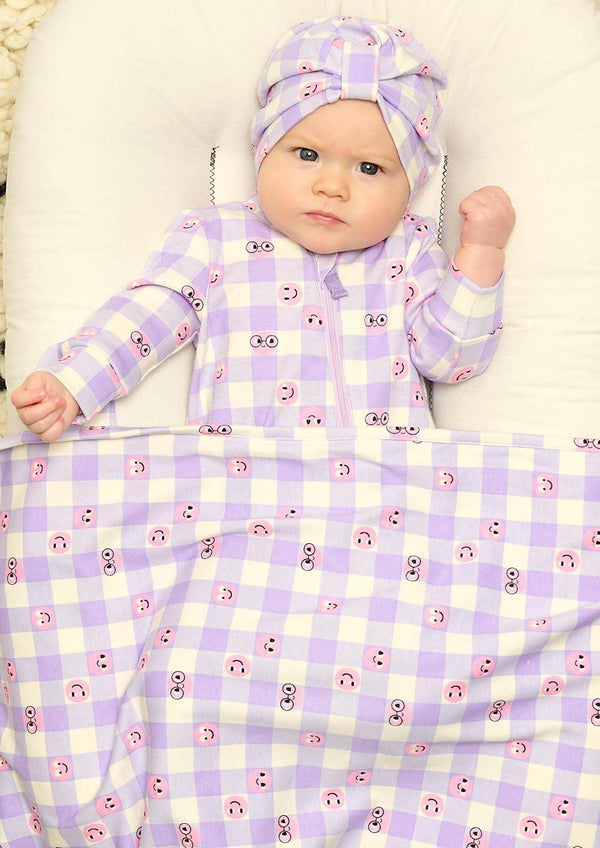 Checkers - Lilac Tiddlywink Blanket With Hood - The bonniemob 