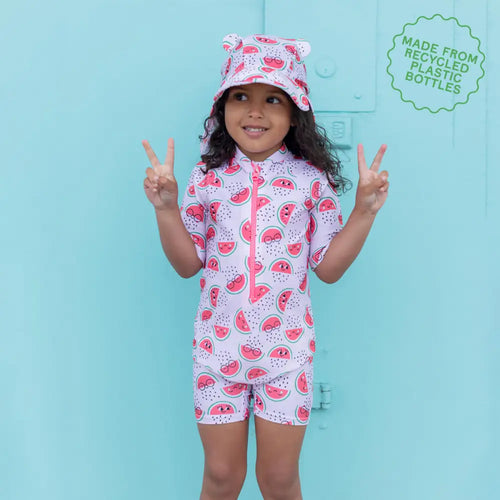 Waves Set - Watermelon Uv Rash Suit & Sunhat Set