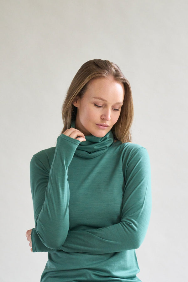 Womens Merino Long Sleeve, Emerald Green - The bonniemob 