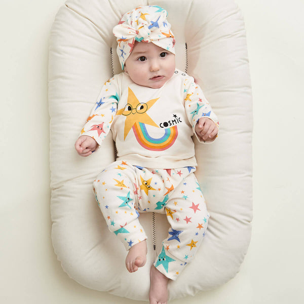 CUPID - Rainbow Stars Organic Baby Turban Hat With Bow - The bonniemob